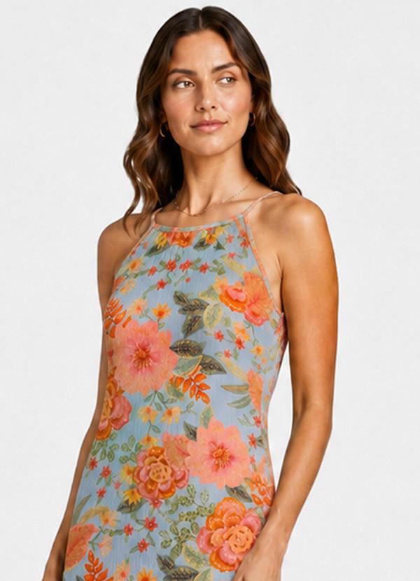 Vestido Feminino Canelado Azul