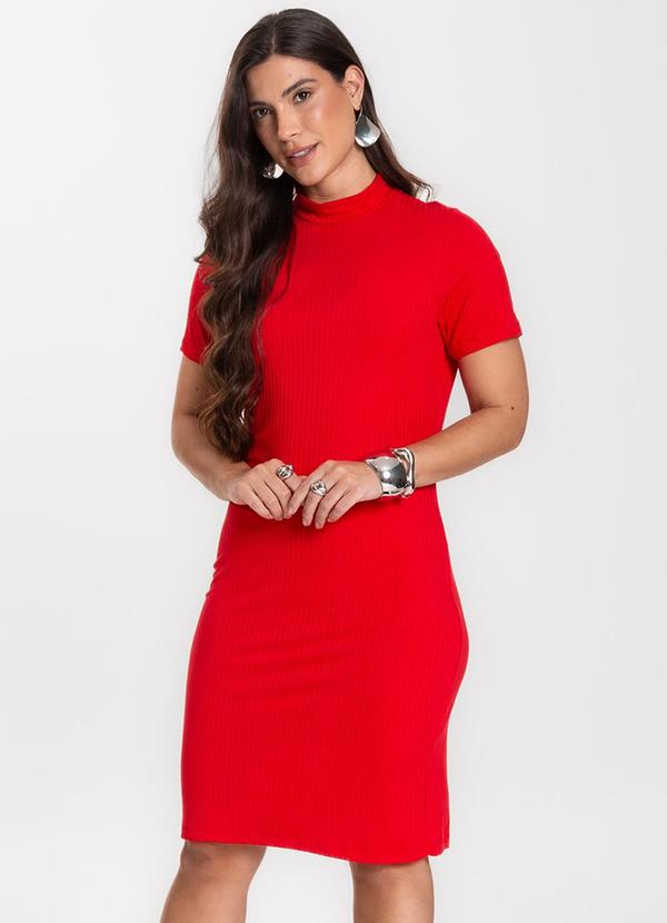 Vista 2 Vestido Feminino Canelado Vermelho Essendi Essendi
