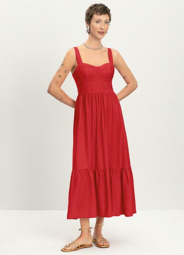 Vista 2 Vestido Feminino em Alfaiataria Vermelho Essendi Essendi