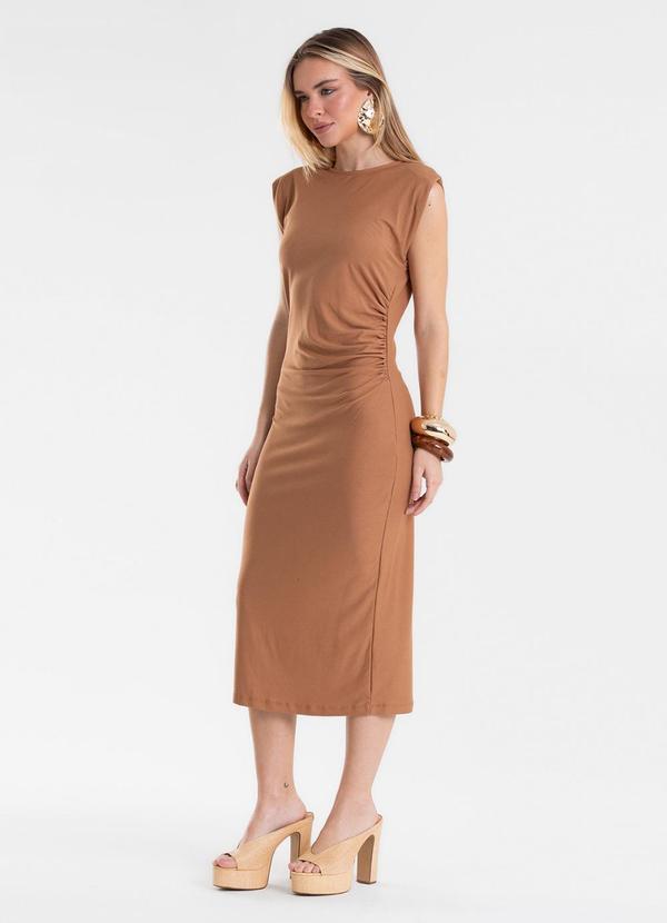 Vestido Feminino Justo Midi em Viscose Marrom