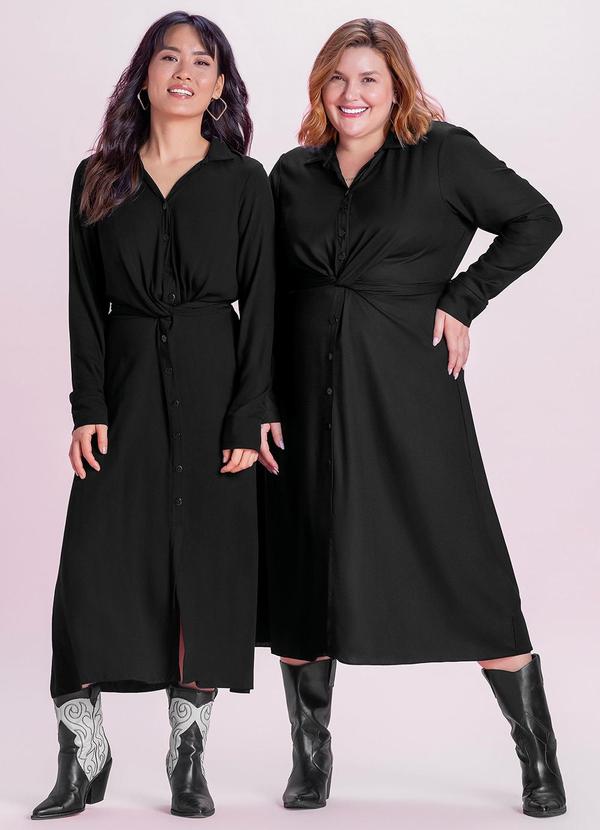 Vestido Feminino Midi com Amarração Preto