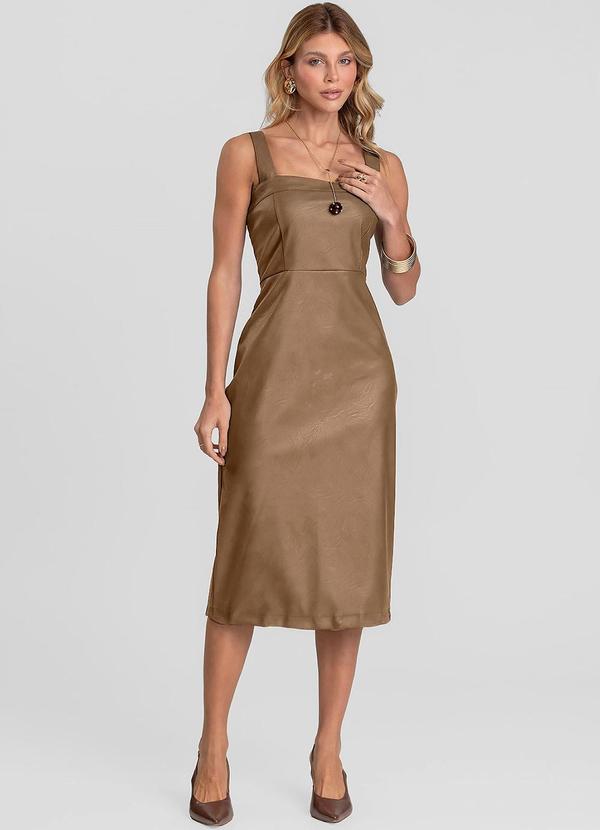 Vestido Feminino Midi em Courino Basic Marrom