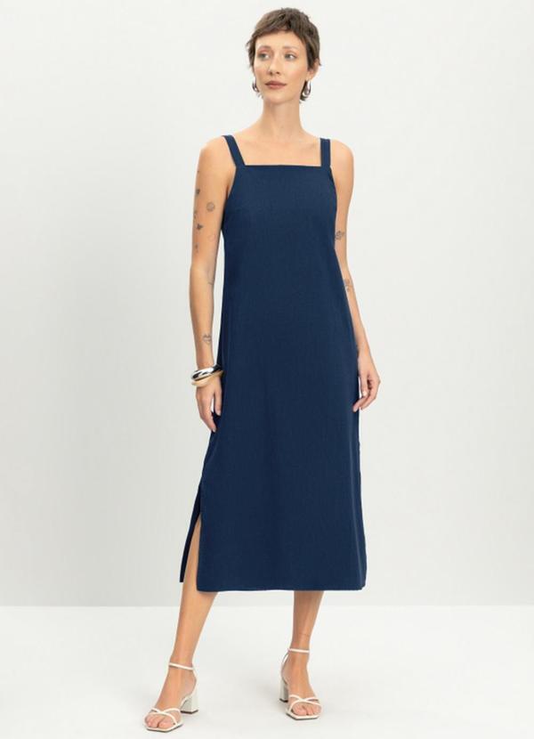 Vestido Feminino Midi em Linho Azul