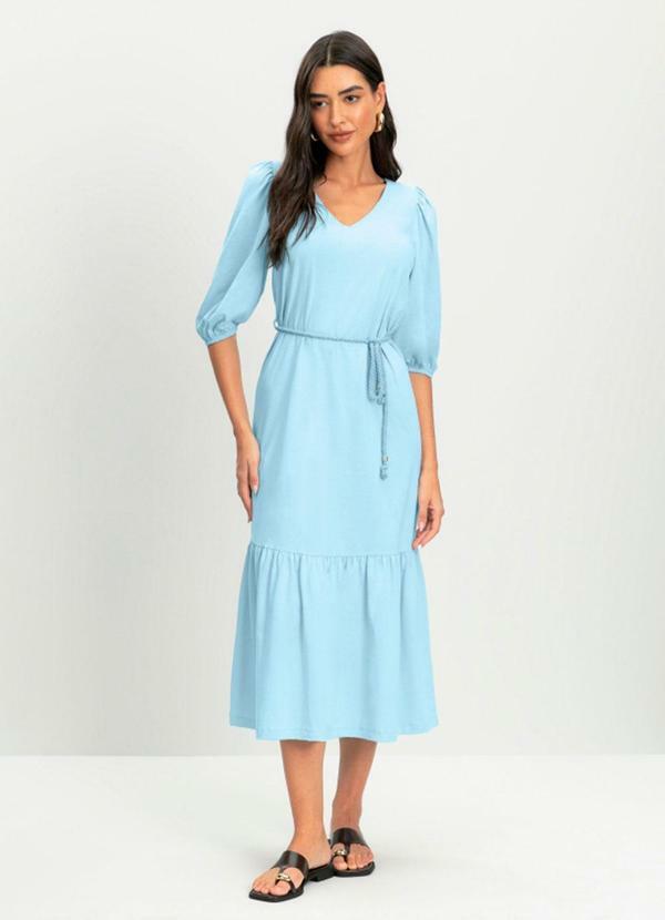 Vestido Feminino Midi em Meia Malha Azul