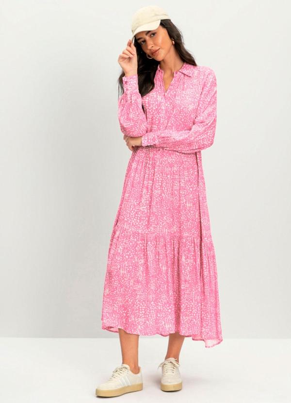 Vestido Feminino Midi Estampado Rosa