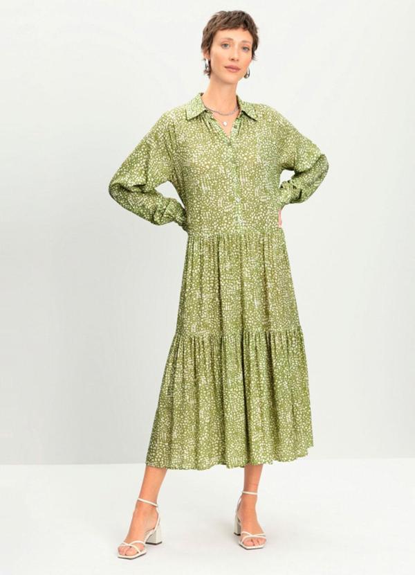 Vestido Feminino Midi Estampado Verde
