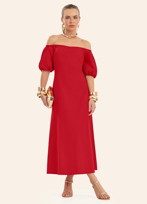 Vestido Feminino Midi Manga Bufante Vermelho