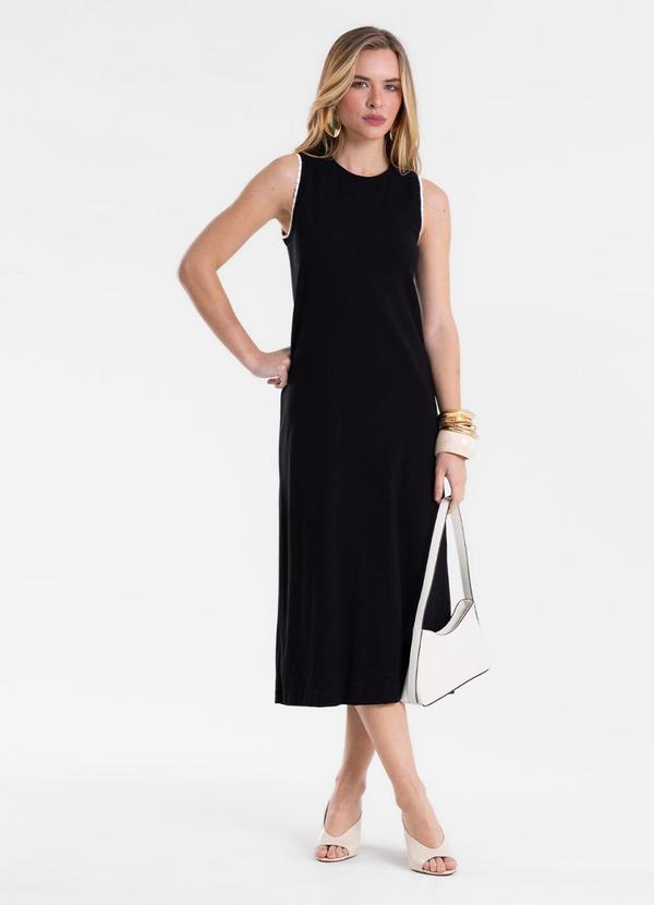 Vestido Feminino Midi Ribana Liso Preto