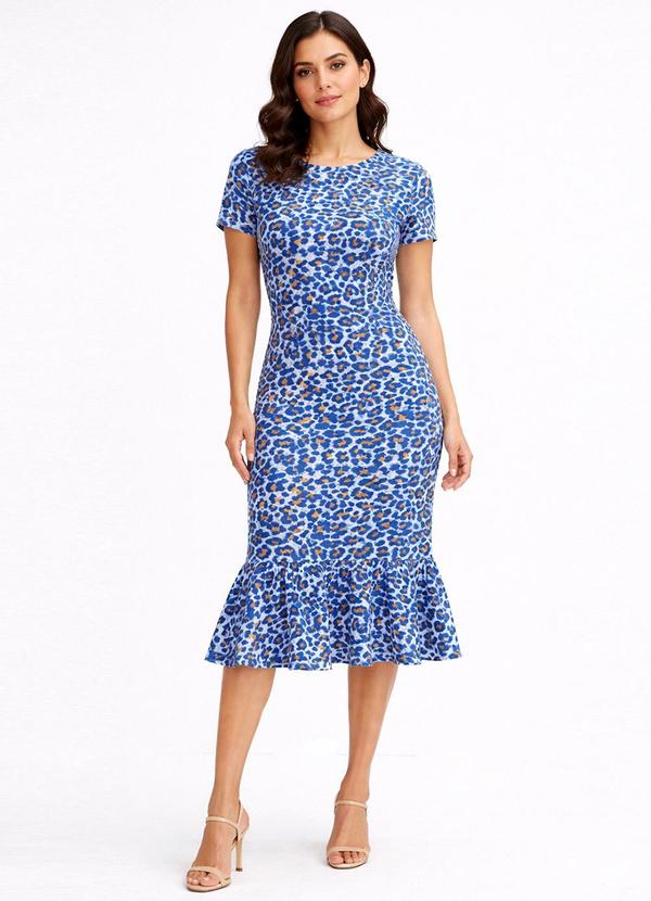 Vestido Feminino Midi Slim em Suplex Azul