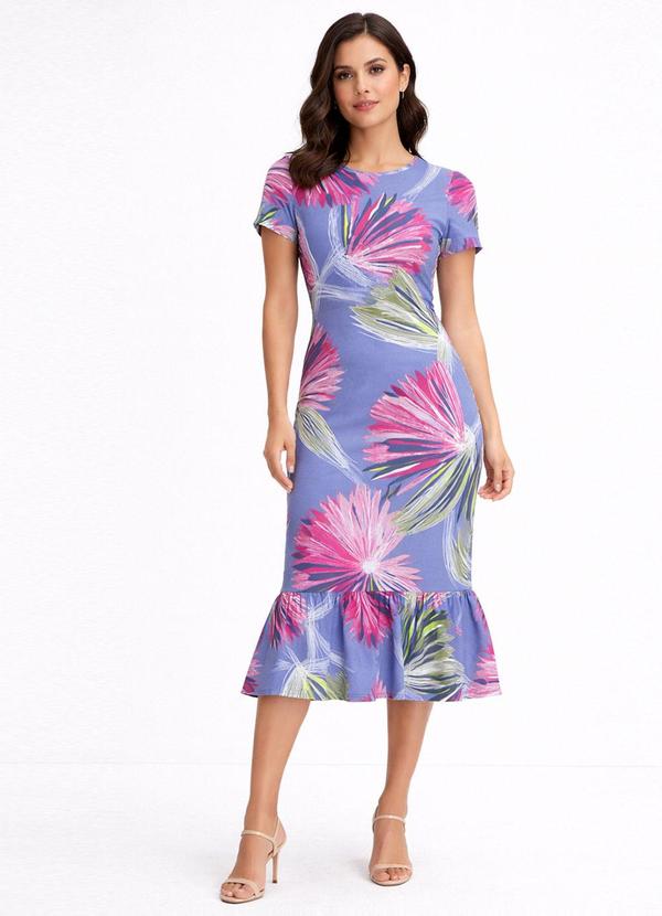 Vestido Feminino Midi Slim em Suplex Azul