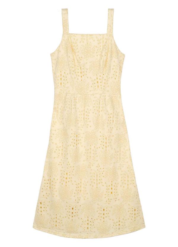 Vestido Feminino Midi Tropical Devorê Amarelo