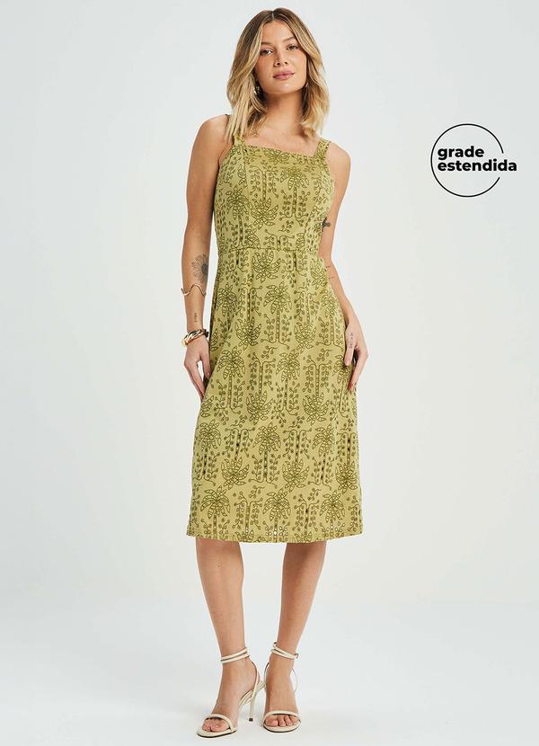 Vestido Feminino Midi Tropical Devorê Verde