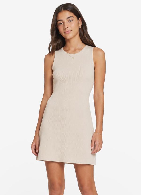 Vestido Feminino Ribana Canelada Justo Bege