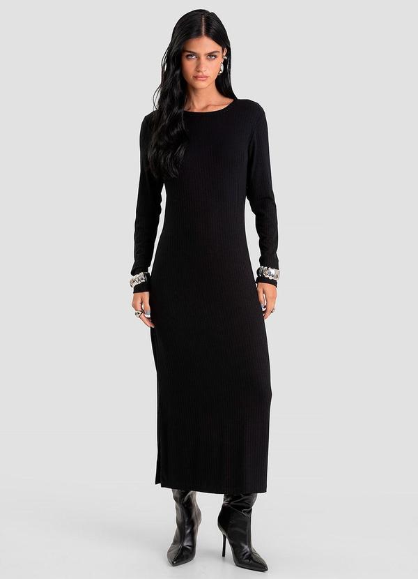 Vestido Feminino Super Midi Canelado Preto