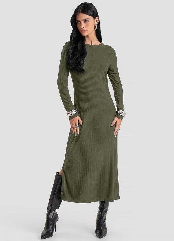 Vestido Feminino Super Midi Canelado Verde