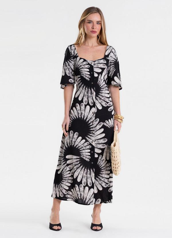 Vestido Feminino Super Midi Estampado Preto