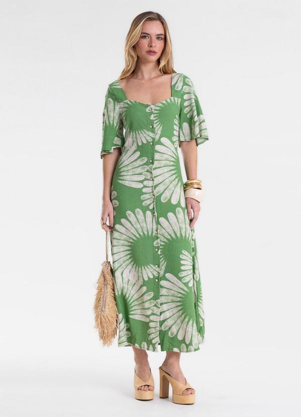 Vestido Feminino Super Midi Estampado Verde