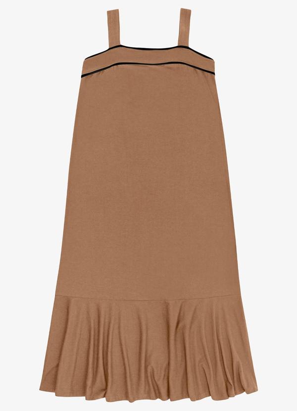Vestido Feminino Super Midi Evasê Liso Marrom
