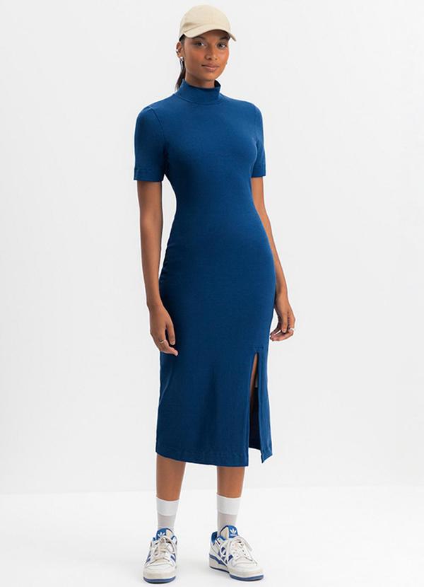 Vestido Femino Midi com Fenda Azul