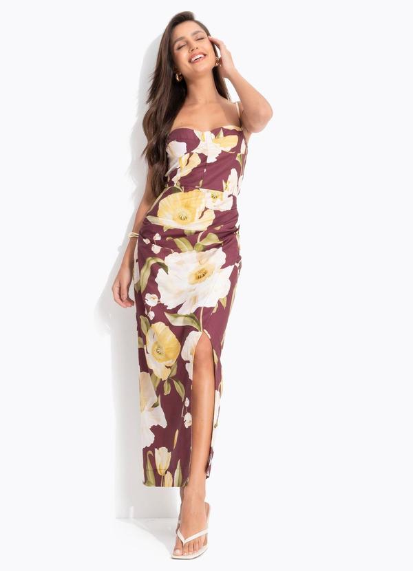 Vestido Fenda Floral Lola Roxo