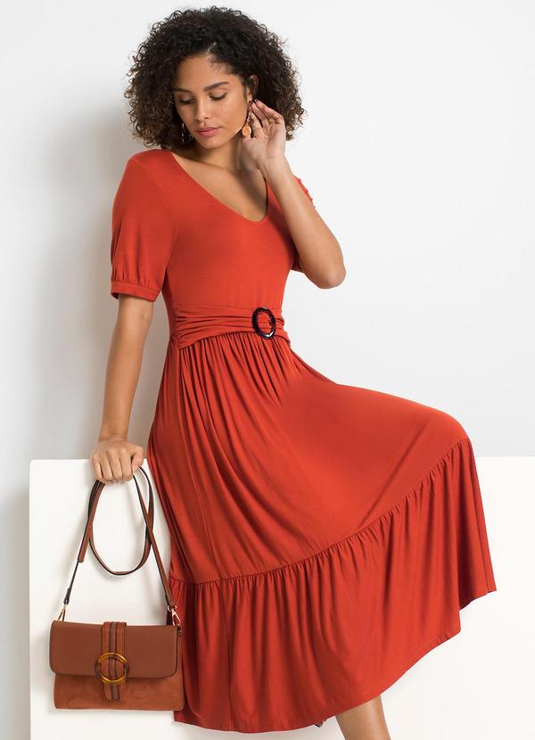 Vestido Ferrugem em Malha de Viscose