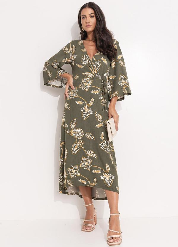 Vestido Floral Abstrato em Malha de Viscose