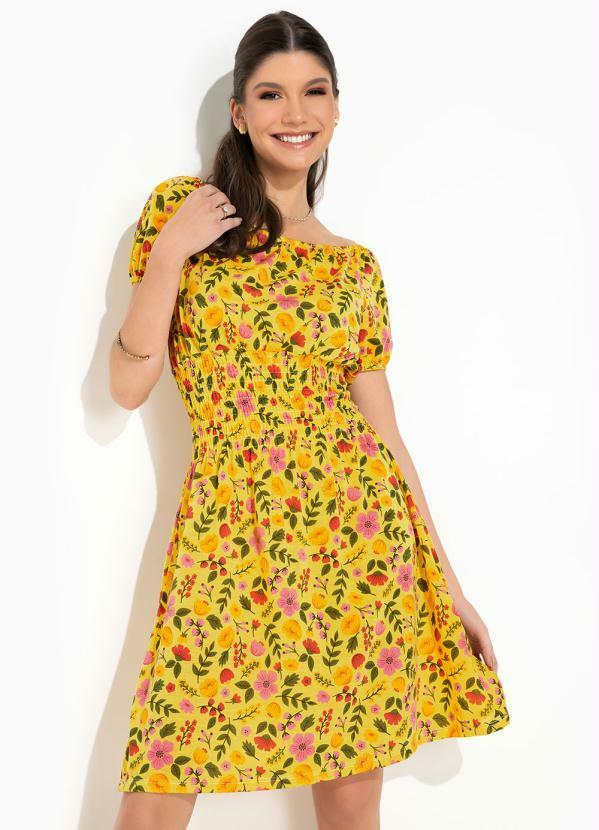 Vestido Floral Amarelo Lástex