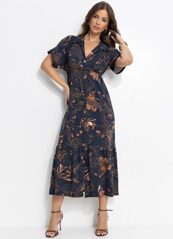 Vestido Floral Artístico em Malha de Viscose