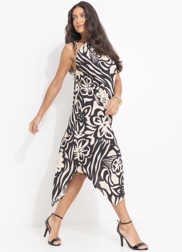 Vestido Floral Artístico em Viscose Plana