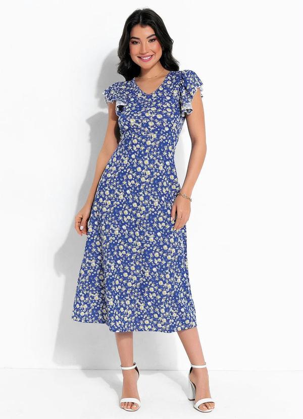 Vista 2 Vestido Floral Azul com Babado Rosalie Rosalie
