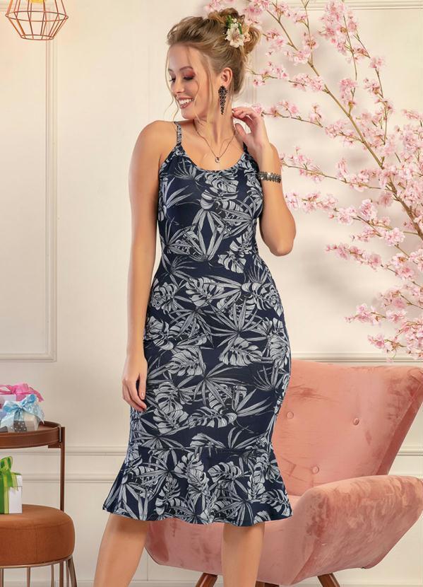Vista 2 Vestido Floral Azul com Babado na Barra Moda Pop Moda Pop