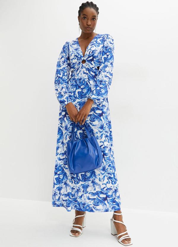 Vestido Floral Azul em Malha Fria