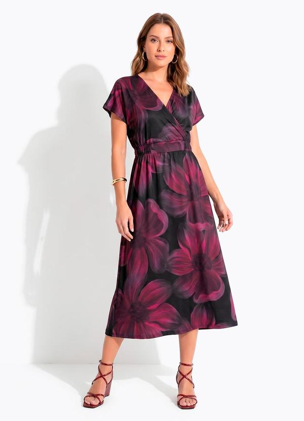 Vestido Floral Bordô em Malha Fria