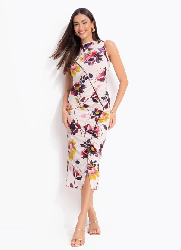 Vestido Floral Bordô em Malha Fria