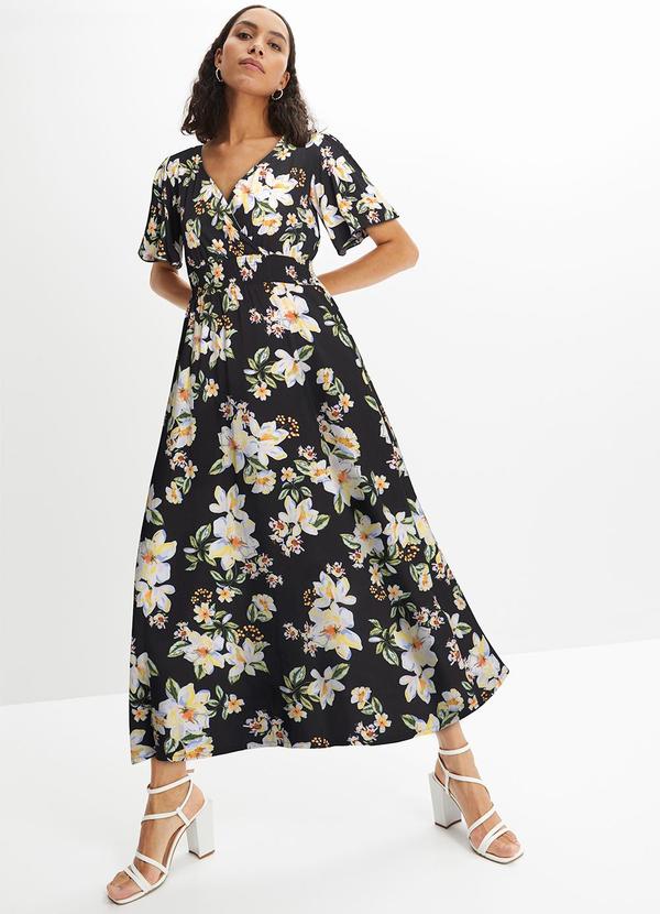 Vestido Floral Clássico em Viscose Plana