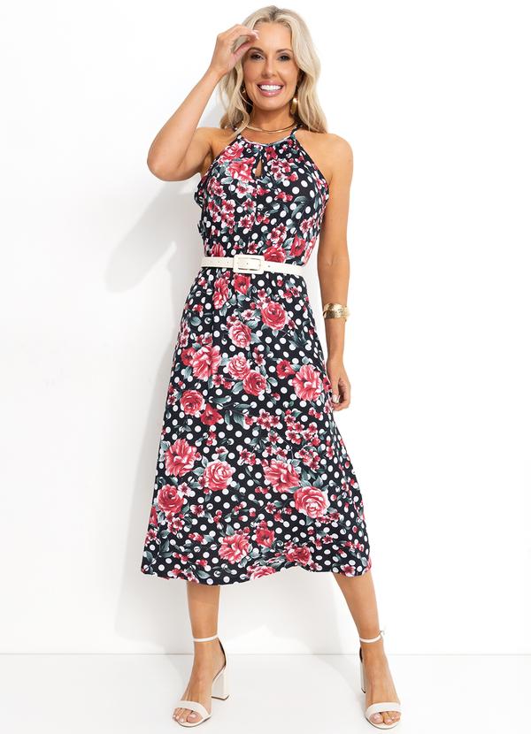 Vestido Floral e Poá em Poliflex