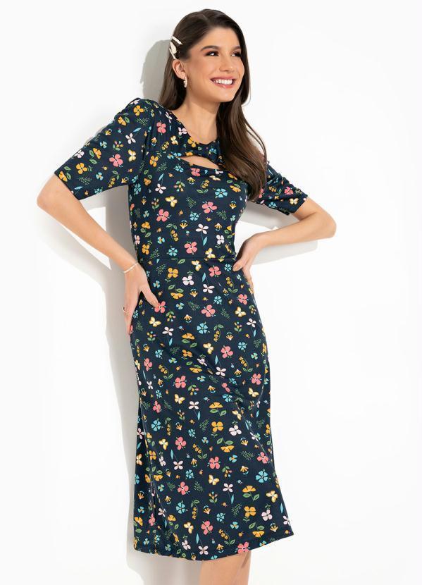 Vestido Floral Marinho Laço