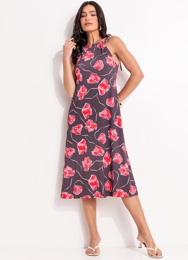 Vestido Floral Marrom em Malha Fria