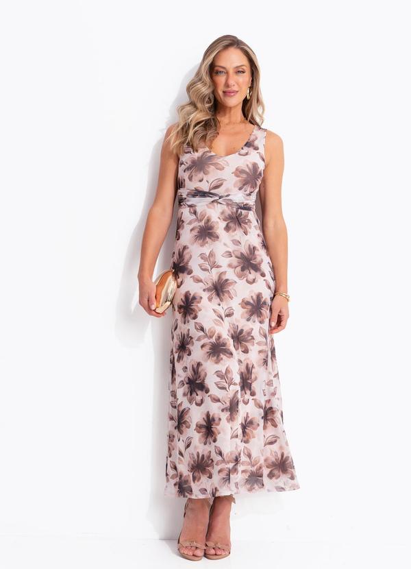 Vestido Floral Marrom em Tule
