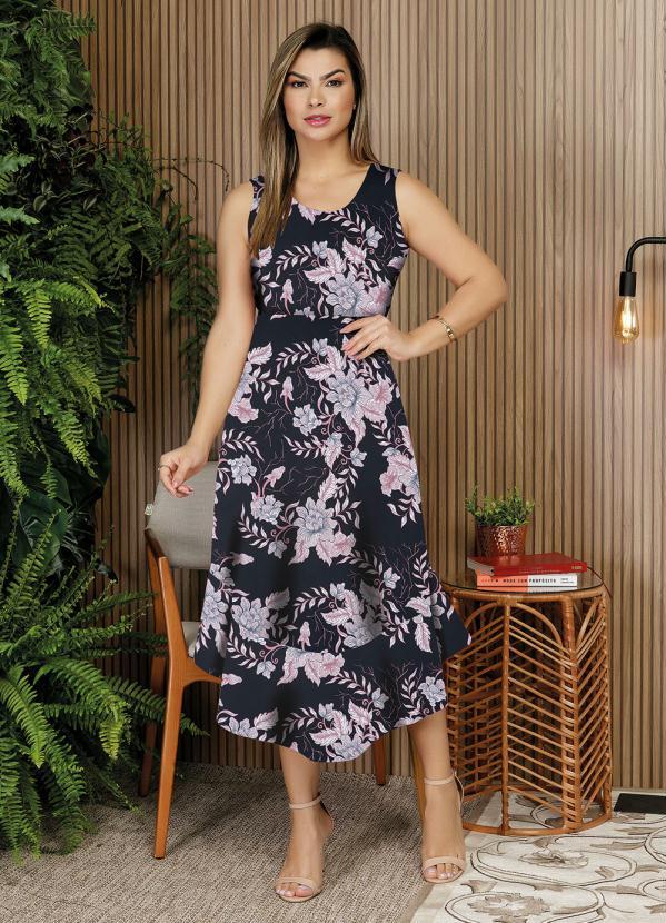 Vestido Floral Preto com Babado