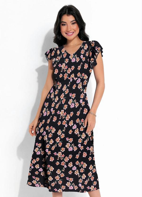 Vestido Floral Preto com Babado