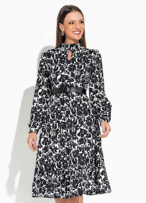 Vestido Floral Preto com Babado
