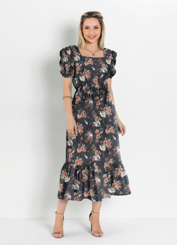 Vista 2 Vestido Floral Preto com Babado Rosalie Rosalie