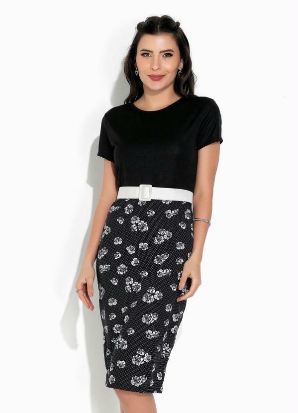 Vestido Floral Preto com Manga