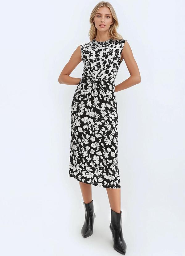 Vista 2 Vestido Floral Preto e Branco em Malha Fria bonprix bonprix