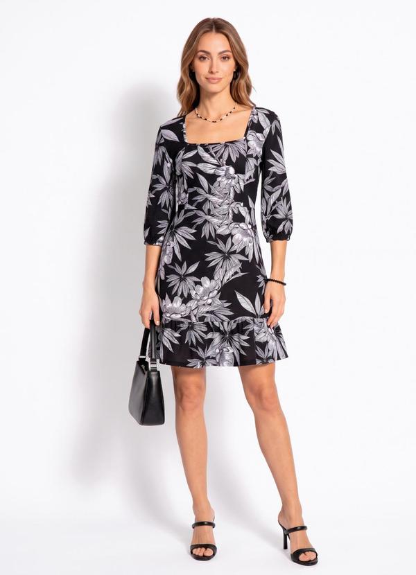 Vestido Floral Preto em Malha