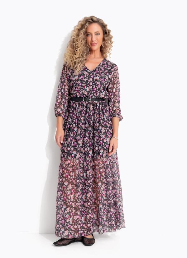 Vestido Floral Preto em Tule