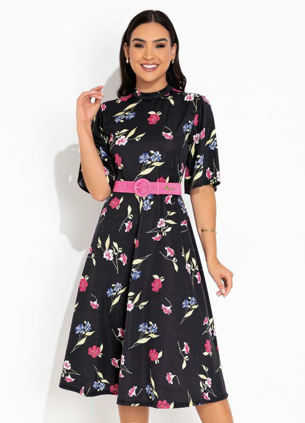 Vista 2 Vestido Floral Preto Evasê Rosalie Rosalie