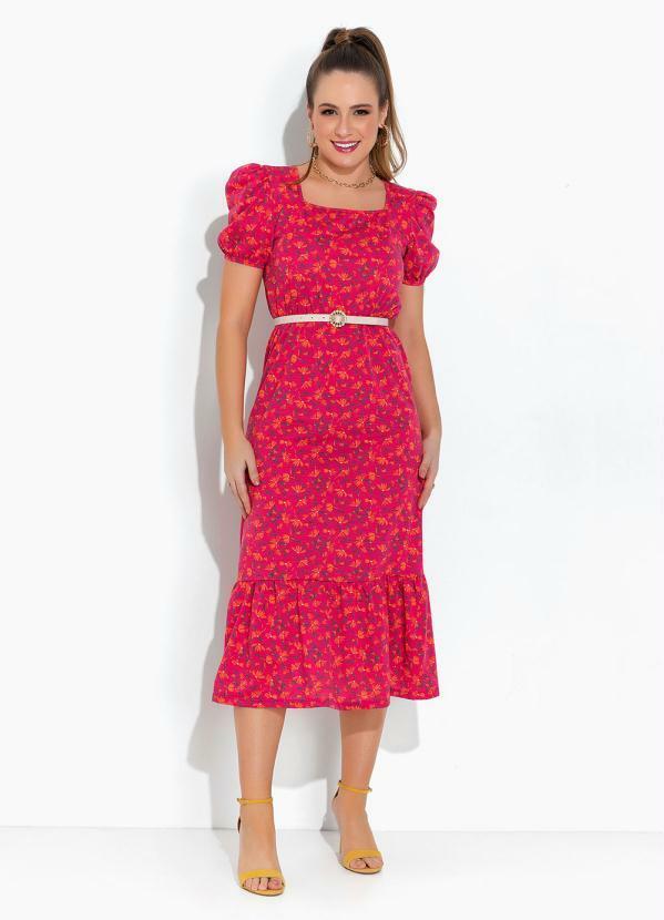 Vestido Floral Rosa com Babado