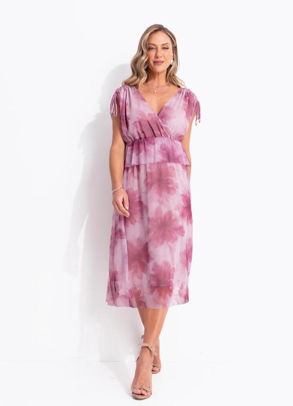 Vestido Floral Rosa em Tule